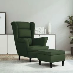 VidaXL Fauteuil à oreilles avec tabouret Vert foncé Velours -Fauteuils Soldes image 1 3115933