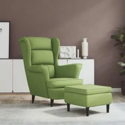 VidaXL Fauteuil à oreilles avec tabouret Vert clair Velours -Fauteuils Soldes image 1 3115934