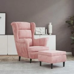 VidaXL Fauteuil à oreilles avec tabouret Rose Velours 9 VidaXL Fauteuil à oreilles avec tabouret Rose Velours -Fauteuils Soldes image 1 3115935