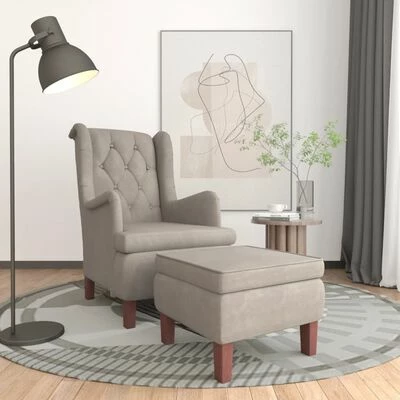 VidaXL Fauteuil avec tabouret Gris clair Velours 4 VidaXL Fauteuil avec tabouret Gris clair Velours – Image 2