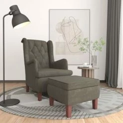 VidaXL Fauteuil avec tabouret Gris foncé Velours -Fauteuils Soldes image 1 3121242