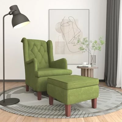 VidaXL Fauteuil avec tabouret Vert clair Velours 4 VidaXL Fauteuil avec tabouret Vert clair Velours – Image 2