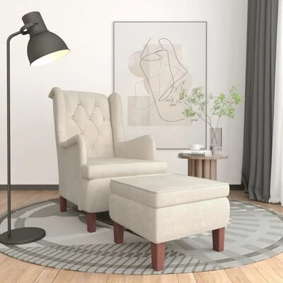 VidaXL Fauteuil avec tabouret Crème Velours 4 VidaXL Fauteuil avec tabouret Crème Velours – Image 2