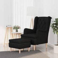 VidaXL Fauteuil avec tabouret Noir Tissu -Fauteuils Soldes image 1 3121253