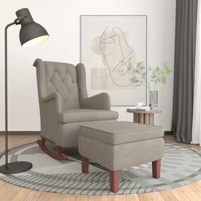 VidaXL Fauteuil avec pieds à bascule et tabouret Gris clair Velours 4 VidaXL Fauteuil avec pieds à bascule et tabouret Gris clair Velours – Image 2