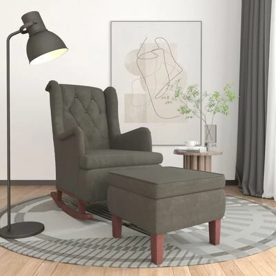 VidaXL Fauteuil avec pieds à bascule et tabouret Gris foncé Velours 4 VidaXL Fauteuil avec pieds à bascule et tabouret Gris foncé Velours – Image 2