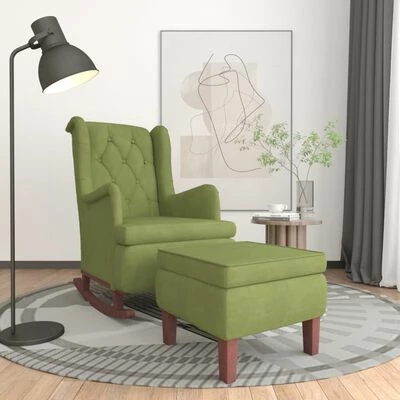 VidaXL Fauteuil avec pieds à bascule et tabouret Vert clair Velours 4 VidaXL Fauteuil avec pieds à bascule et tabouret Vert clair Velours – Image 2