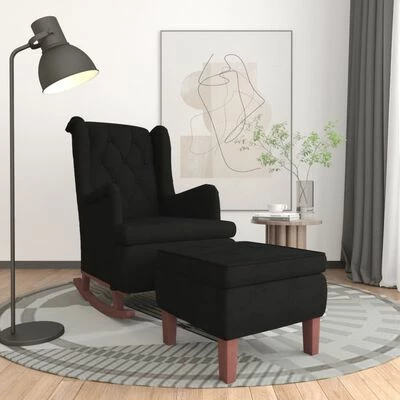 VidaXL Fauteuil avec pieds à bascule et tabouret Noir Velours 4 VidaXL Fauteuil avec pieds à bascule et tabouret Noir Velours – Image 2