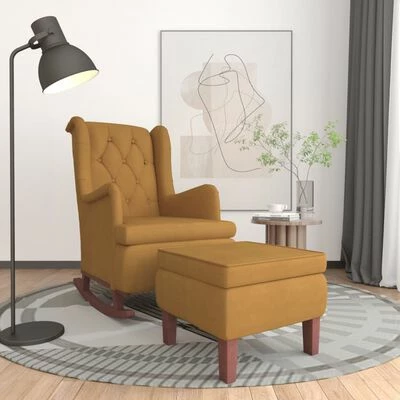 VidaXL Fauteuil avec pieds à bascule et tabouret Marron Velours 4 VidaXL Fauteuil avec pieds à bascule et tabouret Marron Velours – Image 2