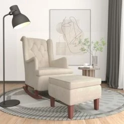 VidaXL Fauteuil avec pieds à bascule et tabouret Crème Velours 9 VidaXL Fauteuil avec pieds à bascule et tabouret Crème Velours -Fauteuils Soldes image 1 3121271