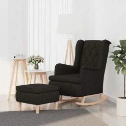 VidaXL Fauteuil avec pieds à bascule et tabouret Noir Tissu -Fauteuils Soldes image 1 3121274