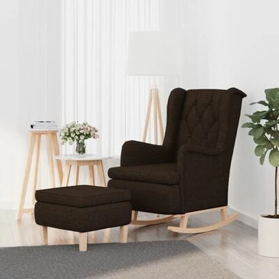 VidaXL Fauteuil avec pieds à bascule et tabouret Marron foncé Tissu 4 VidaXL Fauteuil avec pieds à bascule et tabouret Marron foncé Tissu – Image 2