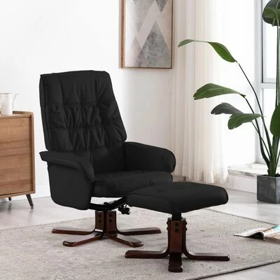 VidaXL Fauteuil inclinable avec repose-pied Noir Similicuir 4 VidaXL Fauteuil inclinable avec repose-pied Noir Similicuir – Image 2