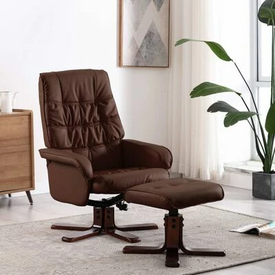VidaXL Fauteuil inclinable avec repose-pied Marron Similicuir 4 VidaXL Fauteuil inclinable avec repose-pied Marron Similicuir – Image 2