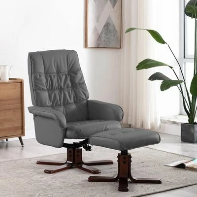 VidaXL Fauteuil inclinable avec repose-pied Gris Similicuir 4 VidaXL Fauteuil inclinable avec repose-pied Gris Similicuir – Image 2