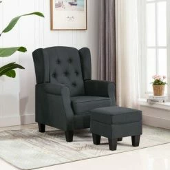 VidaXL Fauteuil avec repose-pied Gris foncé Tissu -Fauteuils Soldes image 1 320152