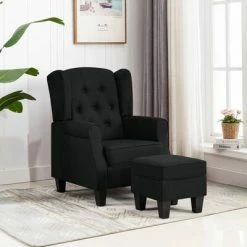 VidaXL Fauteuil avec repose-pied Noir Tissu -Fauteuils Soldes image 1 320153