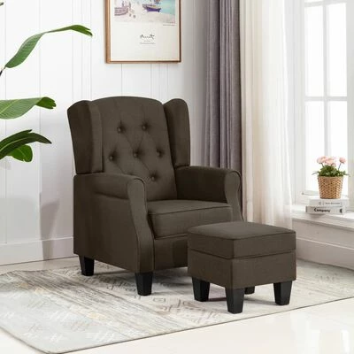 VidaXL Fauteuil avec repose-pied Marron Tissu 4 VidaXL Fauteuil avec repose-pied Marron Tissu – Image 2