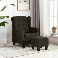 VidaXL Fauteuil avec repose-pied Marron foncé Tissu 9 VidaXL Fauteuil avec repose-pied Marron foncé Tissu -Fauteuils Soldes image 1 320156