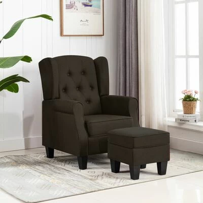 VidaXL Fauteuil avec repose-pied Marron foncé Tissu 4 VidaXL Fauteuil avec repose-pied Marron foncé Tissu – Image 2