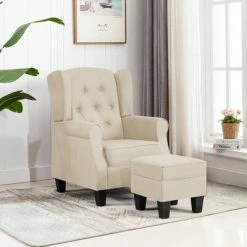 VidaXL Fauteuil avec repose-pied Crème Tissu 9 VidaXL Fauteuil avec repose-pied Crème Tissu -Fauteuils Soldes image 1 320160