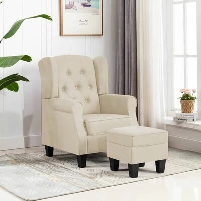 VidaXL Fauteuil avec repose-pied Crème Tissu 4 VidaXL Fauteuil avec repose-pied Crème Tissu – Image 2