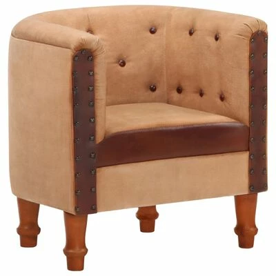 VidaXL Fauteuil Marron Cuir véritable et bois de manguier massif 3 VidaXL Fauteuil Marron Cuir véritable et bois de manguier massif