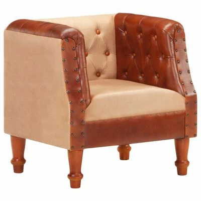VidaXL Fauteuil Marron Cuir véritable et bois de manguier massif 3 VidaXL Fauteuil Marron Cuir véritable et bois de manguier massif