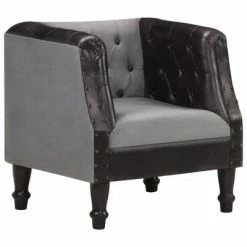 VidaXL Fauteuil Noir Cuir véritable et bois de manguier massif