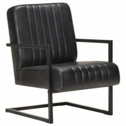 VidaXL Fauteuil cantilever Noir Cuir véritable