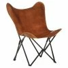 VidaXL Chaise papillon pliable Marron Cuir véritable