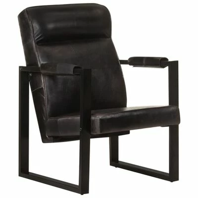VidaXL Fauteuil 60x75x90 cm Noir Cuir de chèvre véritable 3 VidaXL Fauteuil 60x75x90 cm Noir Cuir de chèvre véritable