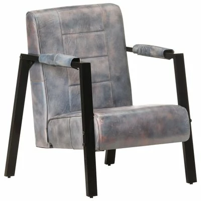 VidaXL Fauteuil 60x80x87 cm Gris Cuir de chèvre véritable 3 VidaXL Fauteuil 60x80x87 cm Gris Cuir de chèvre véritable