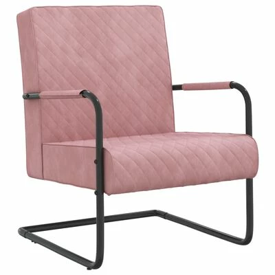 VidaXL Chaise cantilever Rose Velours 3 VidaXL Chaise cantilever Rose Velours