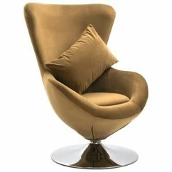 VidaXL Fauteuil pivotant en forme d’œuf avec coussin Marron Velours