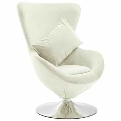 VidaXL Fauteuil pivotant en forme d’œuf avec coussin Crème Velours 3 VidaXL Fauteuil pivotant en forme d’œuf avec coussin Crème Velours