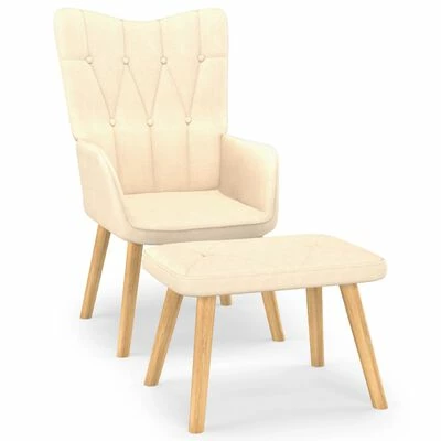 VidaXL Chaise de relaxation avec tabouret Crème Tissu 3 VidaXL Chaise de relaxation avec tabouret Crème Tissu