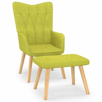VidaXL Chaise de relaxation avec tabouret Vert Tissu 3 VidaXL Chaise de relaxation avec tabouret Vert Tissu