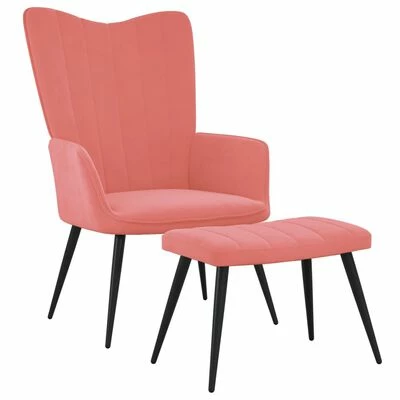 VidaXL Chaise de relaxation avec repose-pied Rose Velours 3 VidaXL Chaise de relaxation avec repose-pied Rose Velours