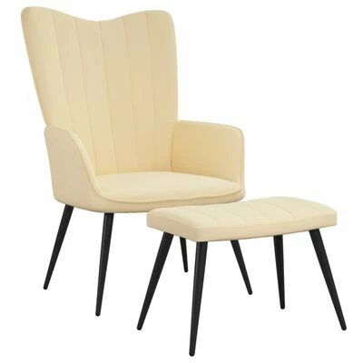 VidaXL Chaise de relaxation avec repose-pied Blanc crème Velours 3 VidaXL Chaise de relaxation avec repose-pied Blanc crème Velours
