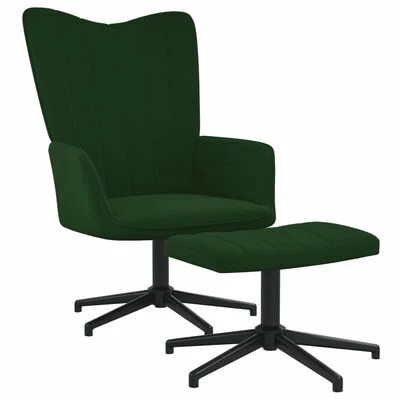 VidaXL Chaise de relaxation avec repose-pied Vert foncé Velours 3 VidaXL Chaise de relaxation avec repose-pied Vert foncé Velours
