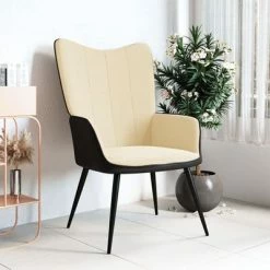 VidaXL Chaise de relaxation Blanc crème Velours et PVC -Fauteuils Soldes image 1 327818