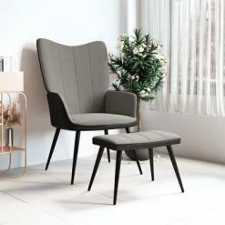 VidaXL Chaise de relaxation avec repose-pied Gris clair Velours et PVC -Fauteuils Soldes image 1 327820