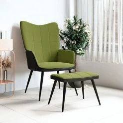 VidaXL Chaise de relaxation avec repose-pied Vert clair Velours et PVC -Fauteuils Soldes image 1 327823