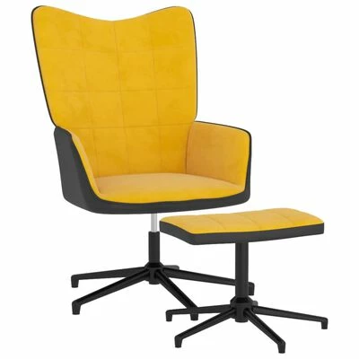 VidaXL Chaise de détente et repose-pied Jaune moutarde Velours et PVC 3 VidaXL Chaise de détente et repose-pied Jaune moutarde Velours et PVC