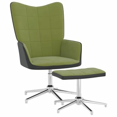 VidaXL Chaise de relaxation avec repose-pied Vert clair Velours et PVC 3 VidaXL Chaise de relaxation avec repose-pied Vert clair Velours et PVC