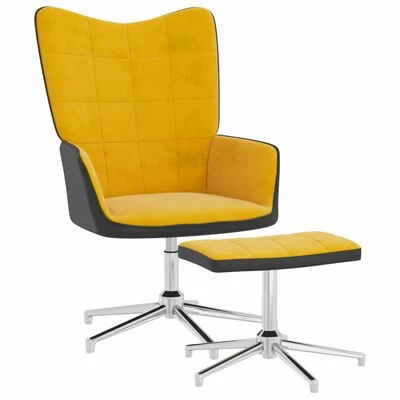 VidaXL Chaise de détente et repose-pied Jaune moutarde Velours et PVC 3 VidaXL Chaise de détente et repose-pied Jaune moutarde Velours et PVC