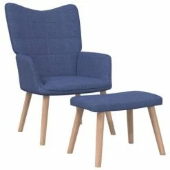 VidaXL Chaise de relaxation avec tabouret Bleu Tissu