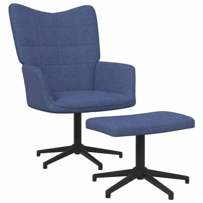 VidaXL Chaise de relaxation avec tabouret Bleu Tissu 3 VidaXL Chaise de relaxation avec tabouret Bleu Tissu