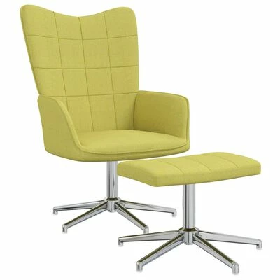 VidaXL Chaise de relaxation avec tabouret Vert Tissu 3 VidaXL Chaise de relaxation avec tabouret Vert Tissu